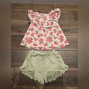 Rachel Zoe 12M Strawberry Flower Pink Top & Green Polka Dot Shorts Outfit